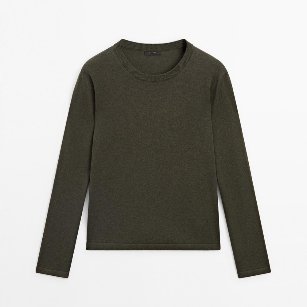 Massimo Dutti Felt Sweater XS Dark Green Khaki.
